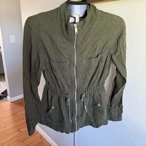 Old Navy Linen Blend Cinched Waist Zip Up Lightweight Jacket Summer Cooling M